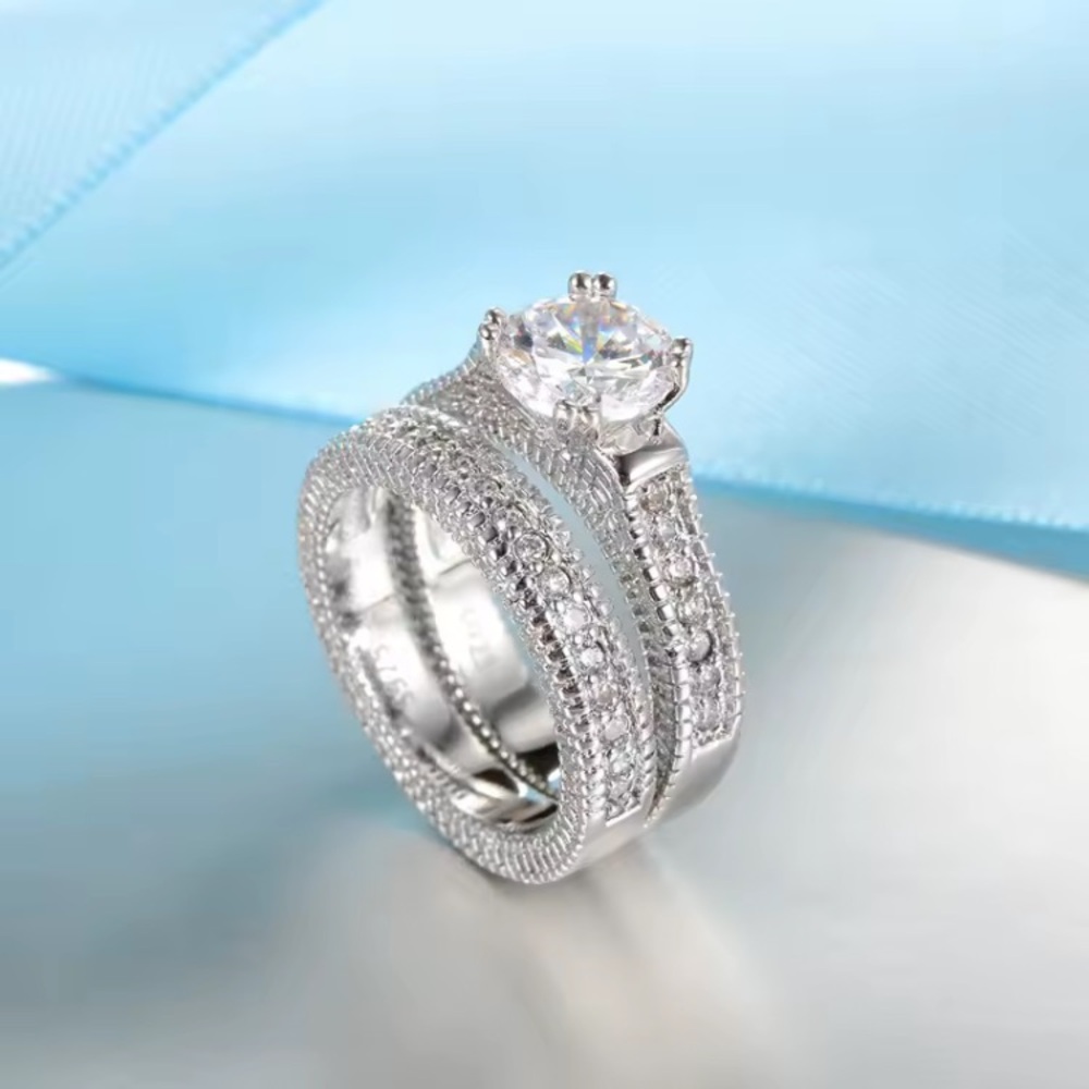 Elegant Wedding Engagement Couple Rings Set 925
Sterling Silver Color - Picture 4 of 5